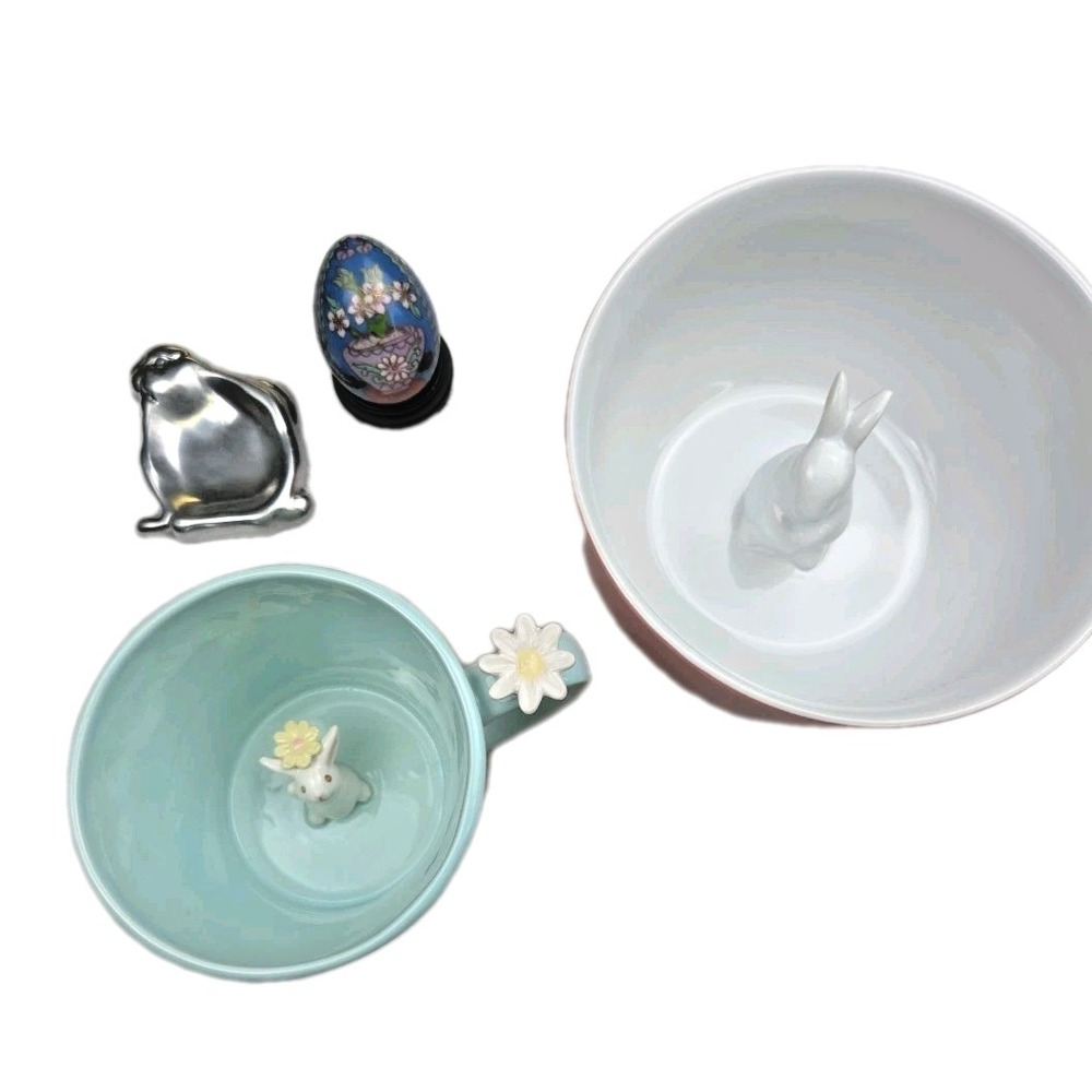 Easter Lot Bunny Hop Grasslands Peekboo Mug Rabbit Bowl Cloisonne Egg Pewter
